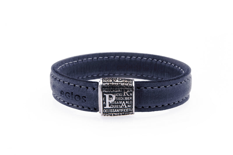 Bracciale PRECEM Pater rodio brunito - Vera Pelle blu