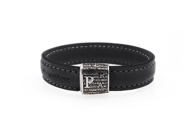 Bracciale PRECEM Pater rodio brunito - Vera Pelle nero