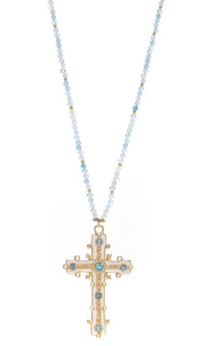 Collana Icona EGREGIE CRUCIS - Dorato Acqua Marina