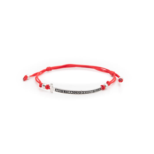 Bracciale in corda "Felix" - Corda Rossa/ Targhetta Argento