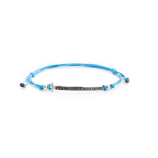 Bracciale in corda "Felix" - Corda azzurra / Targhetta Argento